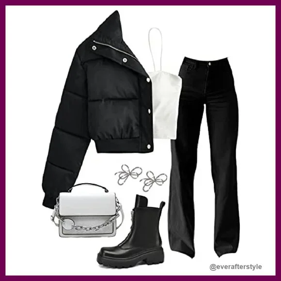 Cropped Puffer Jacket Quilted Chic Y2K Winter Warm Padded Outerwear